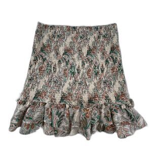 Veronica Beard Skirt 2 Sm Smocked Mini Paisley Print Floral Ruffle Boho Cotton